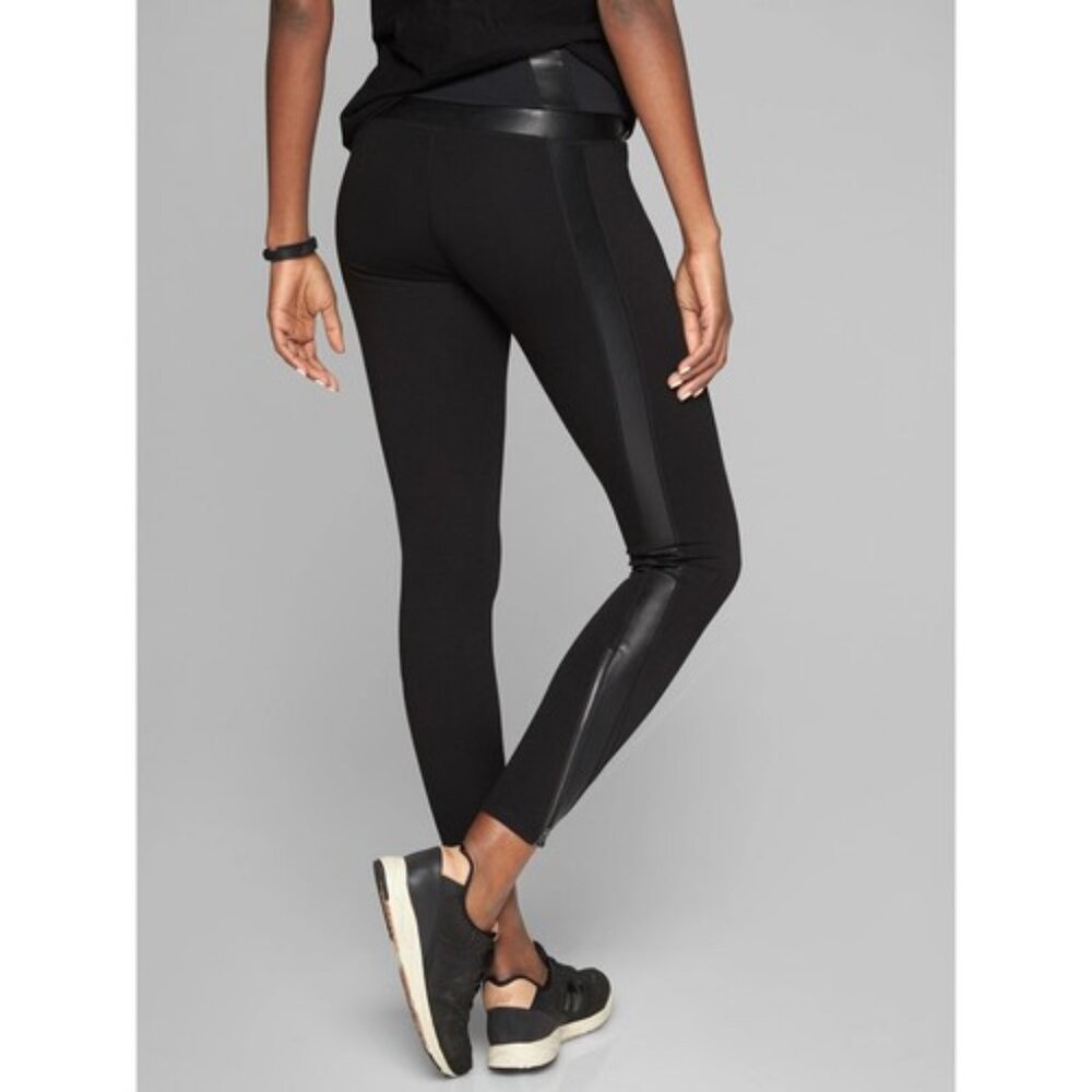 Athleta Luxe Ponte Leggings Pants Women Small Black Faux Vegan Leather High Rise